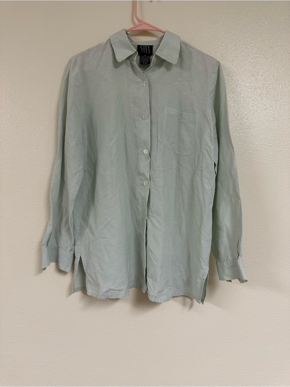 City Silk Light Sage Green Silk Button Down Shirt
